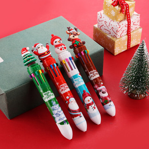 Christmas 10 Color Ballpoint <b>Pen</b> <b>Multi</b> <b>Colored</b> Ink Plastic Novelty <b>Pen</b> For Office School Use - Product Image 1