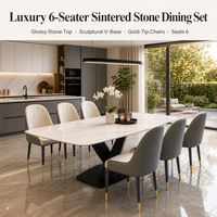 Ensemble Salle à Manger Moderne Luxe 8 Chaises Table Meuble Métal Dessus Marbre pour Cuisine Salon Bar Ensemble Repas 6 Chaises