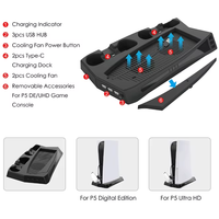 Cargador para Consola de Juegos P5, Enfriador Vertical, Ventilador de Refrigeración, Soporte de Plástico, Estación de Control Dual con 3 Puertos USB para Playstation 5 PS5