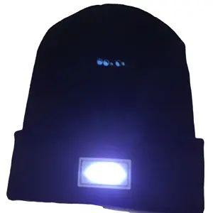 冬の新しいデザインユニセックスウールブラックカスタムビーニーLEDライトアクリルニット冬の帽子