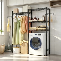 Étagère de séchage pour machine à laver en métal noir thermolaqué, idéale pour buanderie, avec conception modulaire en fil métallique