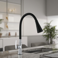 Keran wastafel dapur warna hitam terpasang di dek pipa fleksibel bodi seng keran dapur manufaktur Torneira De Cozinha