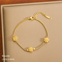 Bracelet Pendentif Fleur Rose en Acier Inoxydable Plaqué Or 18 carats Anti-ternissement, Style Exquis et Tendance, Bijoux pour Femme