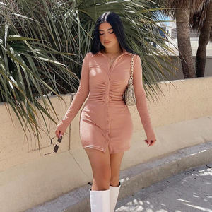 Modelos Populares de Alibaba, Cárdigan Plisado Sexy de Moda para <span class=keywords><strong>Mujer</strong></span>, Vestido Corto de Manga Larga para <span class=keywords><strong>Mujer</strong></span> - Product Image 1