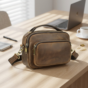 Sac messager de luxe en cuir véritable, léger, petit, avec fermeture éclair, poche durable, usage quotidien, toutes saisons, vintage, bandoulière - Product Image 4