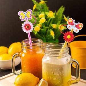 Capuchon de paille à boire papillon double couche personnalisé étui de paille créatif-motif de fleurs-cache-poussière détachable pour les fêtes - Product Image 4