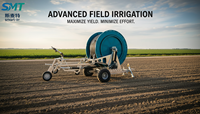 Système d'irrigation mobile à quatre roues avec enrouleur de tuyau, boîte de vitesses et pompe télécommandées, faible bruit, pour l'agriculture rurale