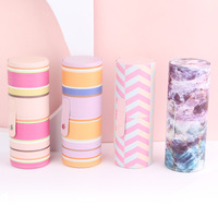 Nouvel étui cylindrique en cuir PU rayé pour pinceaux de maquillage, en poils synthétiques, 18*7cm, pour usage facial