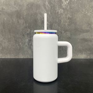 Gobelet isotherme en acier inoxydable de 16 oz avec poignée et revêtement arc-en-ciel sous le dessus, idéal pour la gravure laser - Product Image 3