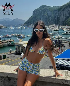 MLY alta calidad Bikinis ropa de playa brillante estampado floral sublimación traje de baño al por mayor