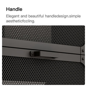 خزانة تلفزيون عصرية وأنيقة بأبواب شبكية معدنية سوداء وسطح خشبي مع حل تخزين بأربعة أبواب للمنزل أو الفندق أو ملفات المكتب - Product Image 4