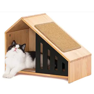 Letto per gatti condominio in legno di pino con gabbie per animali domestici in Silicone antiscivolo