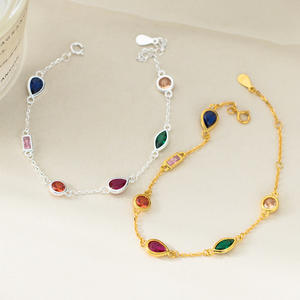 Gioielli di moda 925 in argento Sterling geometrico colorato diamante rotondo quadrato a forma di occhio di cavallo braccialetti placcati in oro per le donne - Product Image 1