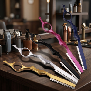 Ciseaux de coiffure professionnels en métal à lame simple, en acier au carbone, avec manche long en caoutchouc et pointe arrondie, pour droitiers, pour la dégradure des cheveux - Product Image 3