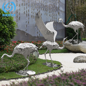 Stainless Steel Crane Sculpture Outdoor Garden Floor Mount Mirror Finish Animal Figure Handmade Decoration - Product Image 2