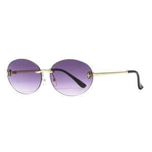 Lunettes de soleil ovales sans monture Dilemma pour femmes, en métal noir, verres PC UV400, type 3, avec boîte, référence 7711 - Product Image 5