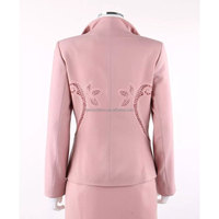 Blazer en laine mélangée haut de gamme jupe ensemble de costume Boutique de luxe haut de gamme OEM/ODM sur mesure pour les femmes rose Style décontracté broderie