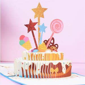 Tarjeta de Felicitación de Aniversario Azul a Precio de Fábrica, Tarjeta de Cumpleaños 3D, Tarjeta de Papel Tallado a Mano con Diseño de Pastel de Estrellas - Product Image 1