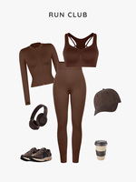 Haute qualité 2 pièces soutien-gorge de sport haut à glissière minceur à manches longues manteau solide tricoté sans couture Yoga ensemble femmes Fitness vêtements de sport