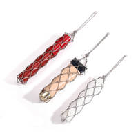 Nouveau réglable en acier inoxydable maille bambou noeud rouge à lèvres support filet sac chaîne pour femmes étoile coeur miroir porte-clés