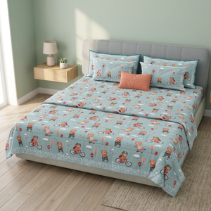 Juego de Ropa de Cama de Algodón con Estampado de Osos de Dibujos Animados, Juego de Sábanas y Fundas de Almohada para Cama Doble de 1.8 m, Transpirable para Todas las Estaciones, 400 Hilos - Product Image 1
