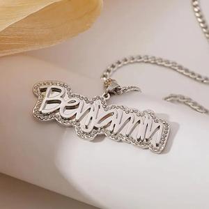 สร้อยคอชื่อสั่งทำ สแตนเลสชุบทอง 18K สองชั้น ประดับเพชรซิร์คอน จี้ชื่อแบบส่วนตัว ของขวัญเครื่องประดับสำหรับผู้หญิง - Product Image 4