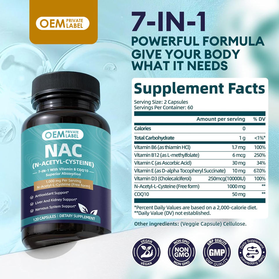 OEM 1000mg N-Acetyl Cysteine Capsules NAC Supplement with Freeform N ...