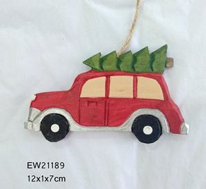 Artigianato in legno decorazione natalizia animali in legno albero di natale ornamento intagliato a mano auto rossa - Product Image 2