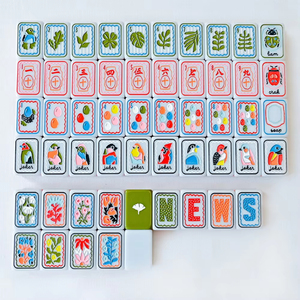 Mahjong Americano Botanico con Pappagalli, Ginkgo, Fiori Selvatici e Uccelli Colorati, a Quattro Strati in Acrilico, Verde Arancione a Righe, per Uccellini Carini - Product Image 2