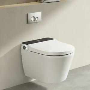 Vaso sanitário inteligente de parede preto e branco, vaso sanitário inteligente suspenso de parede com bidê