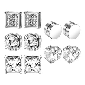 Factory Wholesale Stainless Steel Magnetic Ear Clips Gold <b>Silver</b> Multiple Sizes Sparkling Zirconia <b>Stud</b> <b>Earrings</b> for Women Gifts - Product Image 6