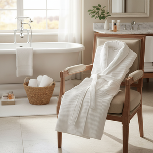 Peignoir d'hôtel de la série Orfe, col châle, piqué, élégant, articles d'hôtel - Product Image 3