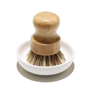 Palm Pot Brush Natürliche Peeling bürste Langlebiges Scrubber-Reinigungs set Bambus Runde Mini-Geschirr bürste mit Keramik halter Geschirr korb - Product Image 5