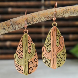 Pendientes Colgantes con Diseño de Cactus, Chapados en Cobre Antiguo, Estilo Bohemio, Joyería de Moda para Mujer, Pendientes de Aleación 2024 - Product Image 3