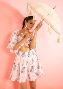 มินิเดรสพิมพ์ลายพร้อมดีเทลระบายที่ไหล่ ชุดลำลองสำหรับผู้หญิง ผลิตจากผ้าเนื้อบางเบา สวมใส่สบาย กระชับรูปร่าง - Product Image 6