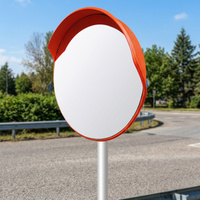 Espejo Convexo Irrompible con Marco Rojo, Espejo de Seguridad Vial Reflectante para Monitoreo de Tráfico, Ángulo de Visión de 180°, Diámetro de 450 mm