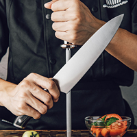 Tige d'affûtage de couteaux en acier à haute teneur en carbone Aiguiseur de lames de couteaux de cuisine professionnel de 8 pouces avec manche en bois Pakka noir