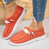 Sepatu Kanvas Kasual Wanita Slip On Loafers Sol Datar Hiasan Renda Sepatu Jalan Nyaman Multi-Warna