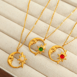 Star Moon <b>Opal</b> Pendant <b>Necklace</b> Zinc Alloy Clavicle Chain Gift Jewelry XL180 - Product Image 1