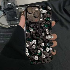 Offre <span class=keywords><strong>Black</strong></span> <span class=keywords><strong>Friday</strong></span> – Coque iPhone motif rose mural INS tendance pour <span class=keywords><strong>Apple</strong></span> iPhone 17 Pro Max, 17 Pro, 17 Air, XS Max – Bordure noire élégante - Product Image 1