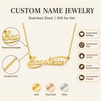 Collier personnalisé avec nom en acier inoxydable, pendentif plaque nominative dorée, écriture cursive 3D, bijoux hypoallergéniques, cadeau pour femme