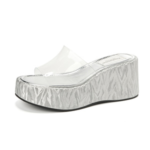 528B <b>Animal</b> <b>Print</b> Platform <b>Slides</b> Women Mid Heel Transparent Strap Summer Outdoor Wear - Product Image 5