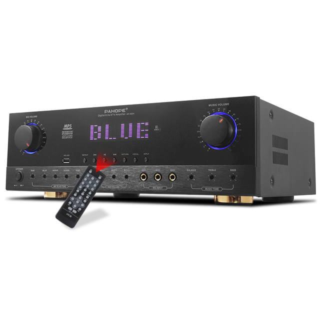 Home KTV Karaoke Power Amplifier with DSP  2.0 Channel Audio Receiver Supports  Bt USB Function-Metal
