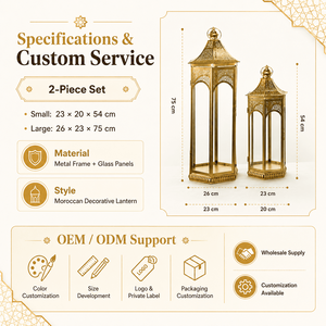Ensemble de lanternes en verre et métal marocaines dorées en gros pour le Ramadan, grande lanterne à bougie pour la décoration du Ramadan, de l'Aïd et des mariages - Product Image 5