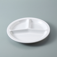 Assiettes divisées en plastique de 10,5 pouces, réutilisables, plat de service divisé, mélamine ronde, 3 compartiments, assiettes à dîner blanches
