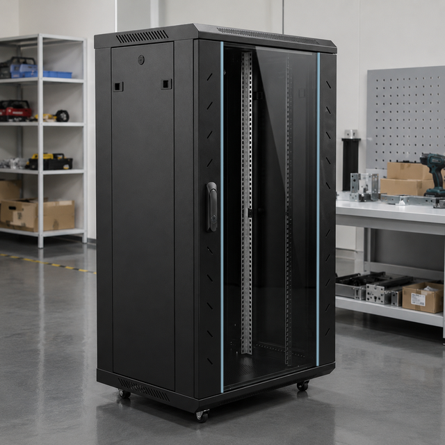 26U Wall Mount Server Rack Cabinet 19 Inch Lockable Mesh Door 600x450mm Half Height SPCC Steel Network Enclosure