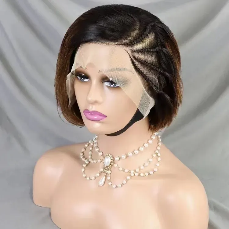 LINDALHAIR wholesale 13x4 short straight with braid lace frontal wig 4inches brazilian human hair braided wig