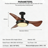 Ventilateur de plafond LED moderne de 25 pouces avec télécommande, silencieux, 3 vitesses, minuterie, douille E27, lampe ventilateur 30W 95-265V pour chambre à coucher
