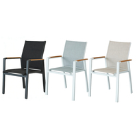 Chaise de salle à manger en aluminium HOMFUL, empilable, fauteuil de patio extérieur avec accoudoirs en bois grainé, siège rembourré pour café, restaurant