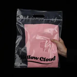 Custom Printed Clear Frosted Resealed Zipper Lock Bag Wig Towel Hoodies Clothing Packaging Zipper Bags Plastic With Handle